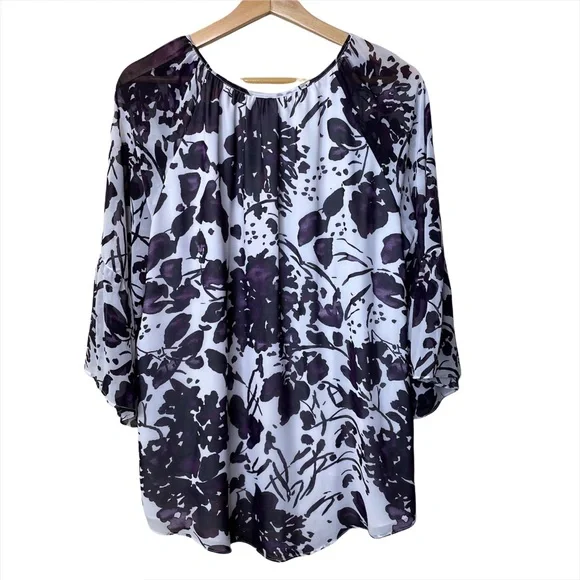 Cato Purple White Floral Long Sleeve Top - Picture 2 of 7